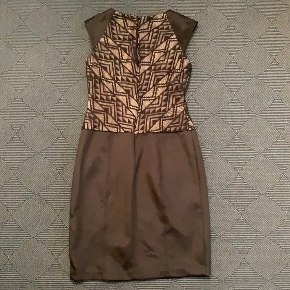 London Times Dress Size 8 (Women's) Black Lace Detail Cocktail Dress Pink Under